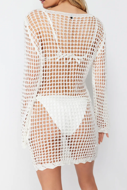 White Knitted Netting Dress