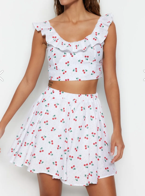 Fruit Patterned Cute Blouse and Skirt Set