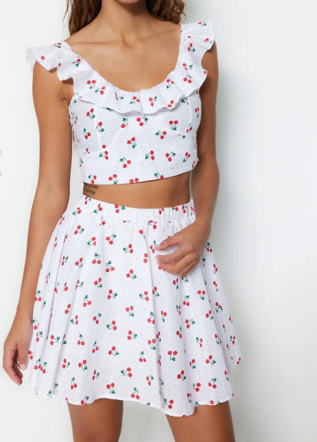 Fruit Patterned Cute Blouse and Skirt Set
