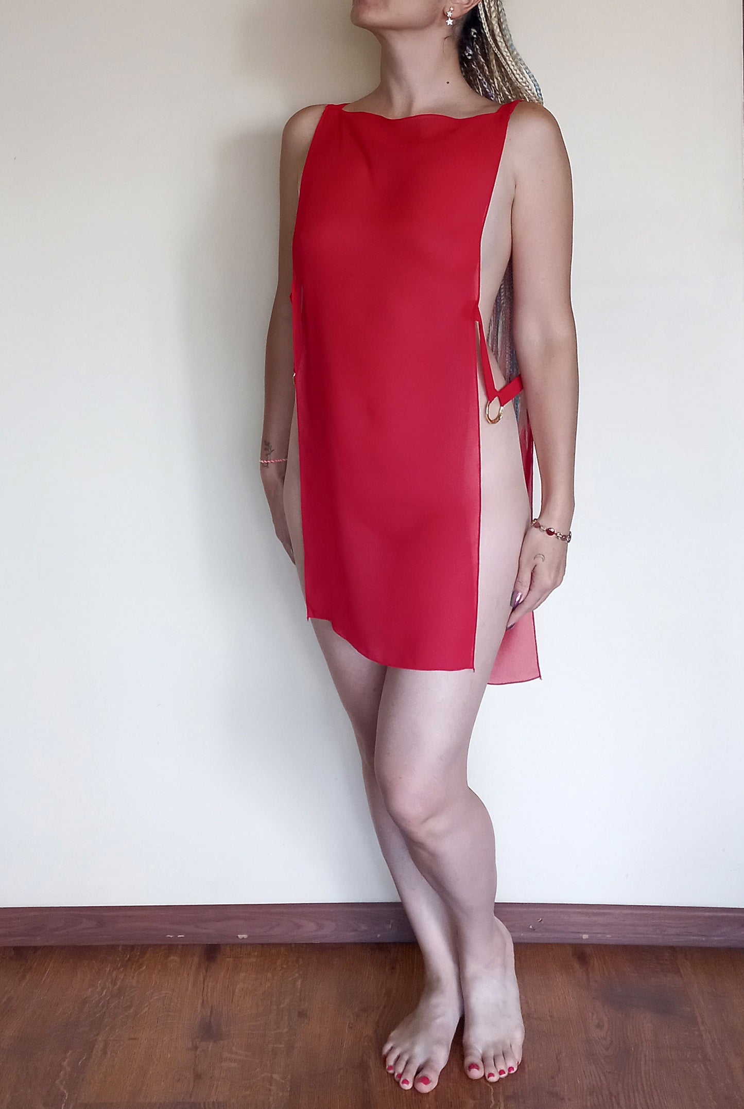 Open sided chiffon panel dress