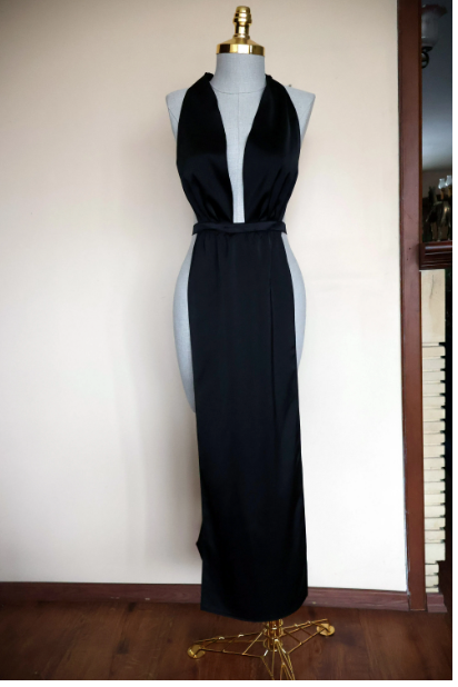 Black Satin Cut-Out Dress