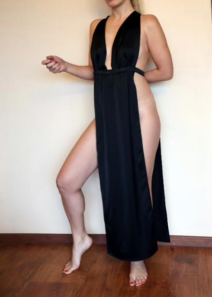 Black Satin Cut-Out Dress