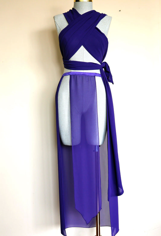 Wrap Top and Panel Skirt Set
